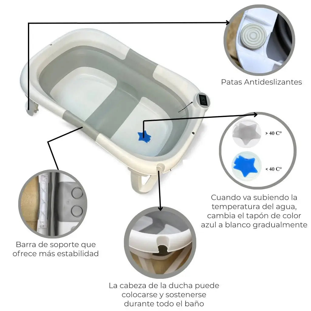 Vasca per bambini pieghevole portatile da bagno con termometro integrato