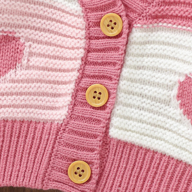 Cardigan a maglia a strisce rosa