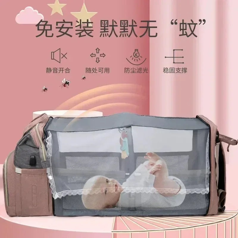 Portable Mommy Backpack with Folding Crib