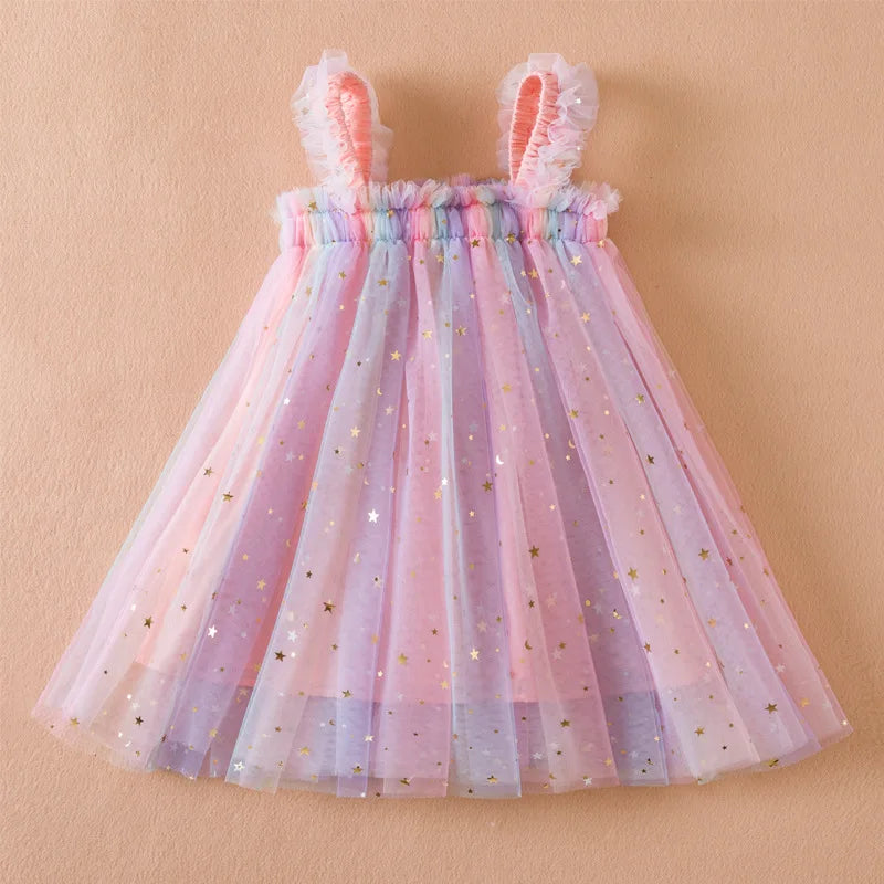 Sweet Girls Summer Flying Sleeve Bow Sequin Dress