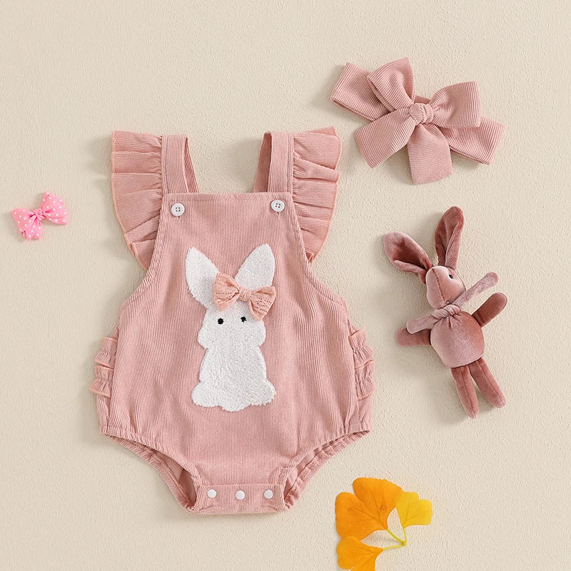 Combinaison de manche à volants à imprimé de lapin et bandeau
