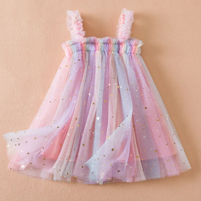 Sweet Girls Summer Flying Sleeve Bow Sequin Dress