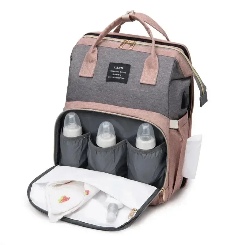 Portable Mommy Backpack with Folding Crib