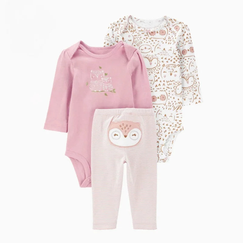 3pcs Baby Girl Conjunto de ropa de algodón de otoño
