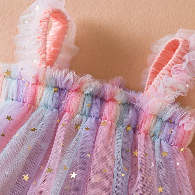 Sweet Girls Summer Flying Sleeve Bow Sequin Dress