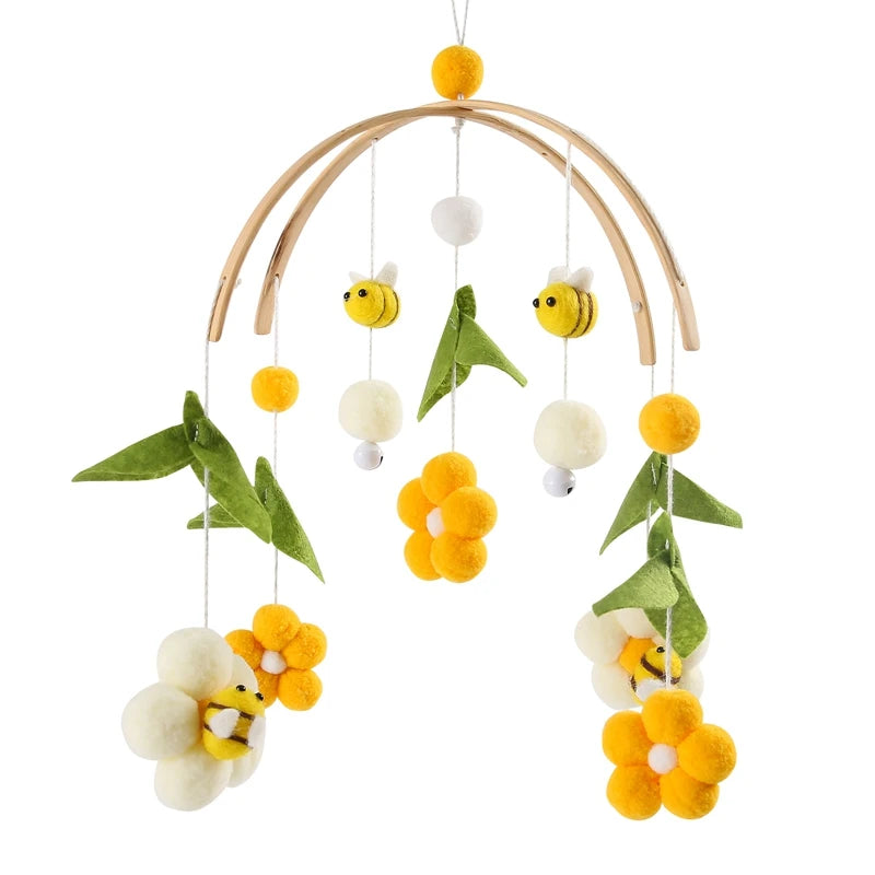 Móvil de bebé de algodón de abejas y flores