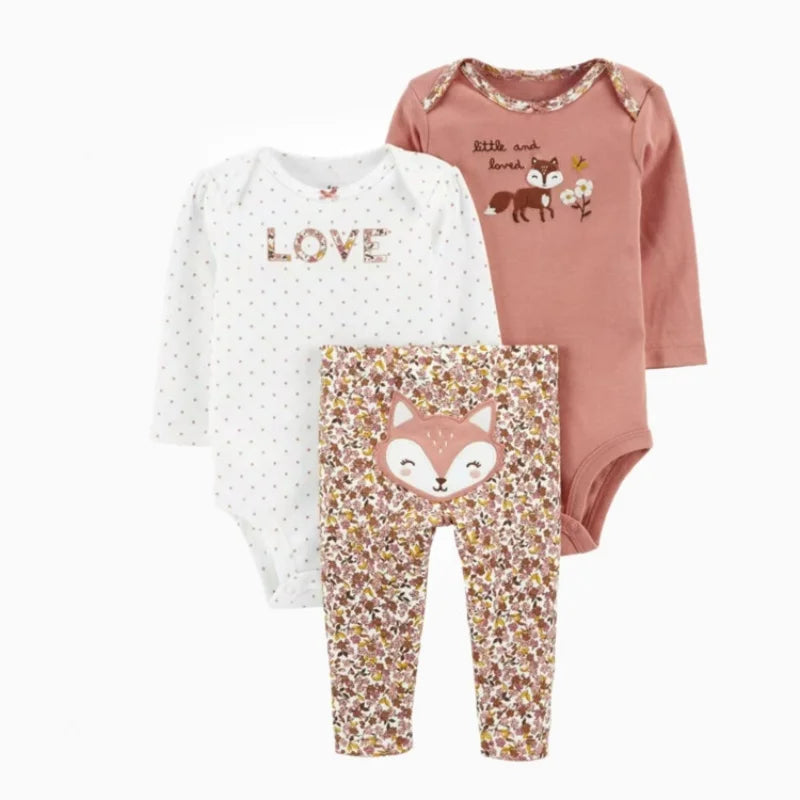 3pcs Baby Girl Conjunto de ropa de algodón de otoño