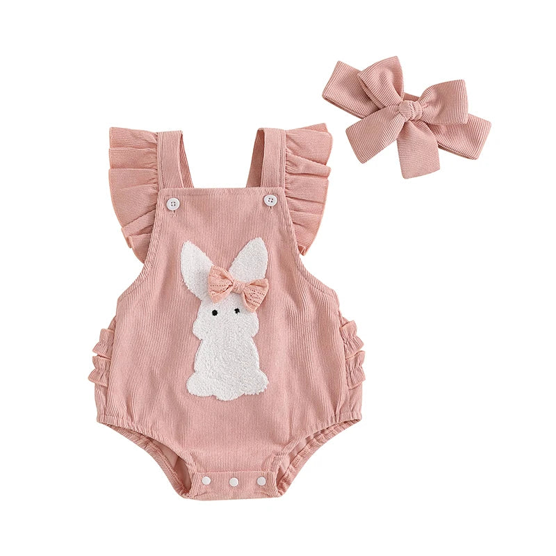 Combinaison de manche à volants à imprimé de lapin et bandeau
