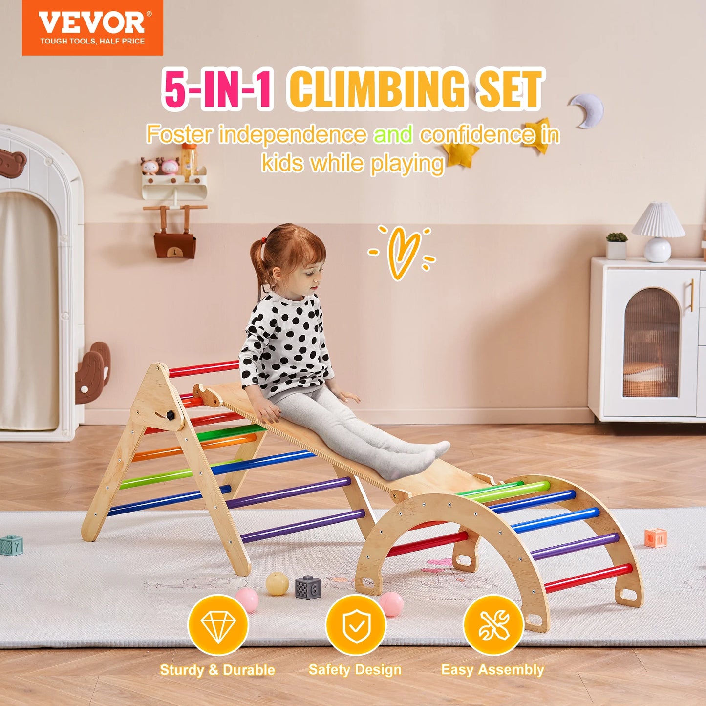Set de triángulo Pikler 5-in-1 5-in-1-Aventura interior para niños pequeños