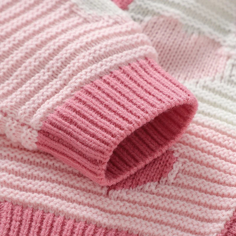 Cardigan a maglia a strisce rosa