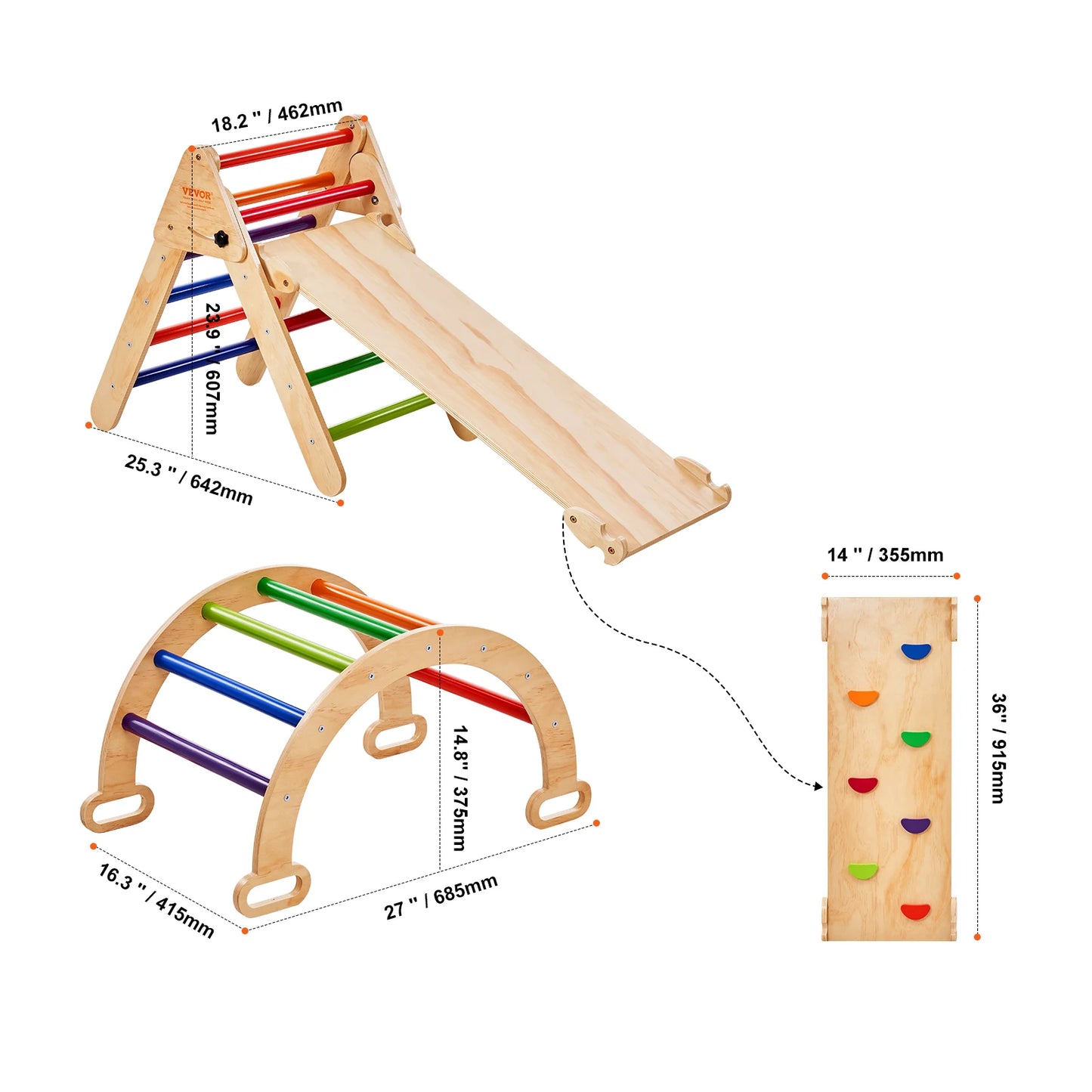Set de triángulo Pikler 5-in-1 5-in-1-Aventura interior para niños pequeños