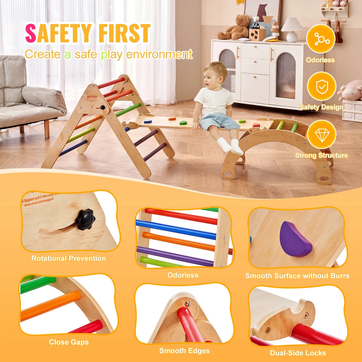 Set de triángulo Pikler 5-in-1 5-in-1-Aventura interior para niños pequeños