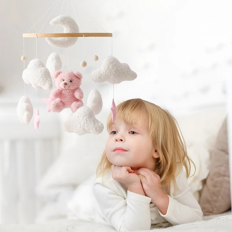 Móvil de cuna de osito de peluche rosa