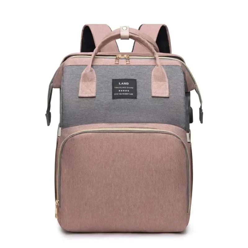 Portable Mommy Backpack with Folding Crib