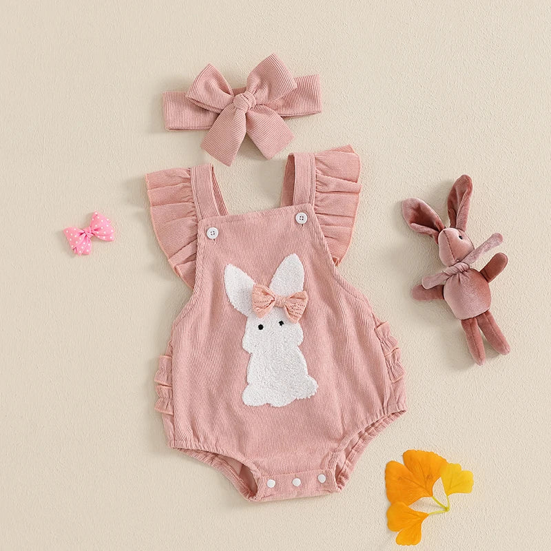 Combinaison de manche à volants à imprimé de lapin et bandeau