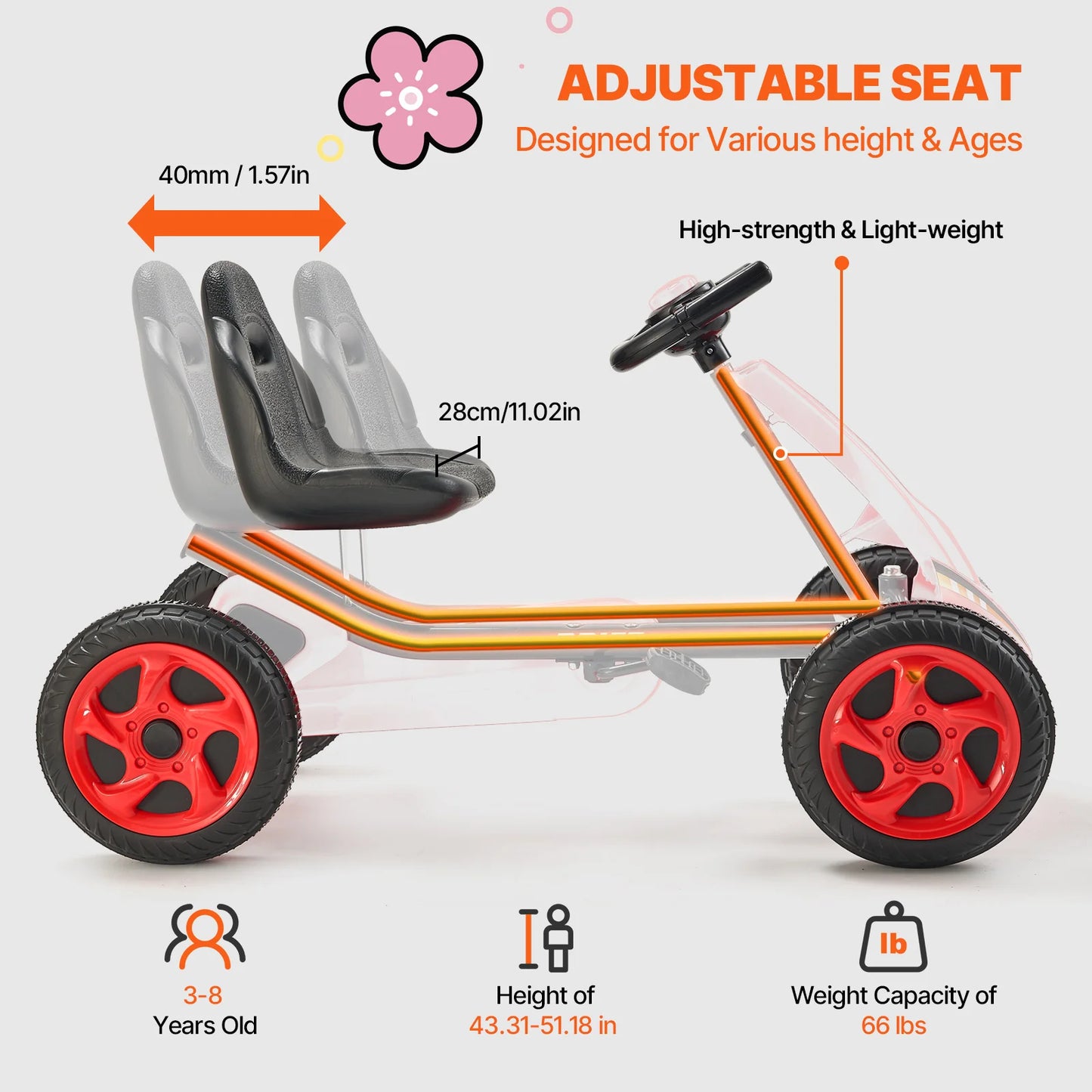Pedal para niños Go Kart 4 ruedas Coche de pedal fuera de carretera para niños y niñas