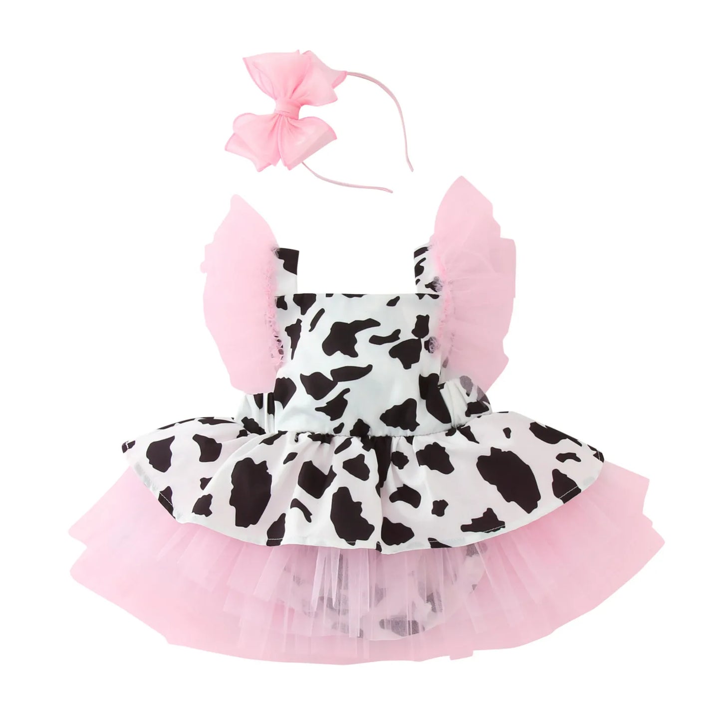 Cow Print Tutu Romper Dress & Headband Set
