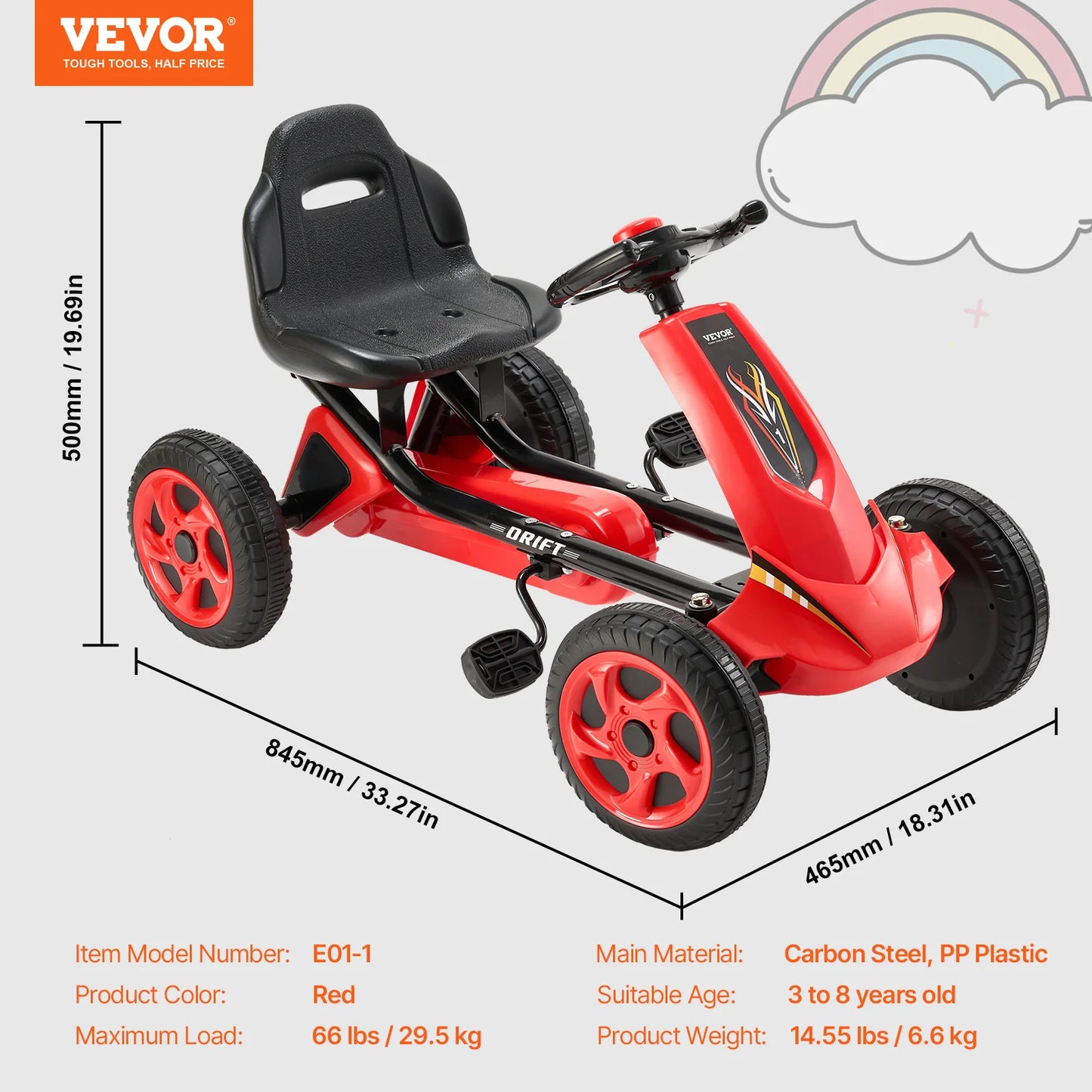 Pedal para niños Go Kart 4 ruedas Coche de pedal fuera de carretera para niños y niñas