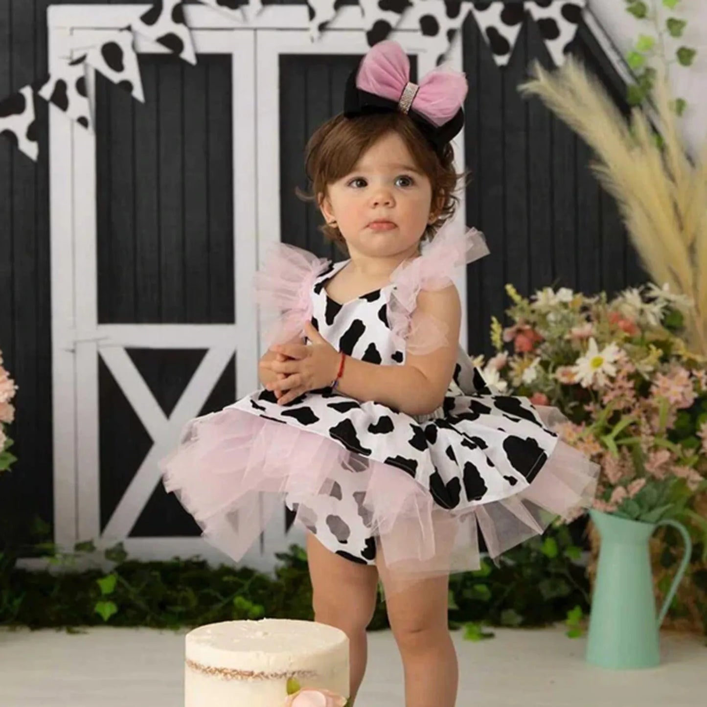 Cow Print Tutu Romper Dress & Headband Set