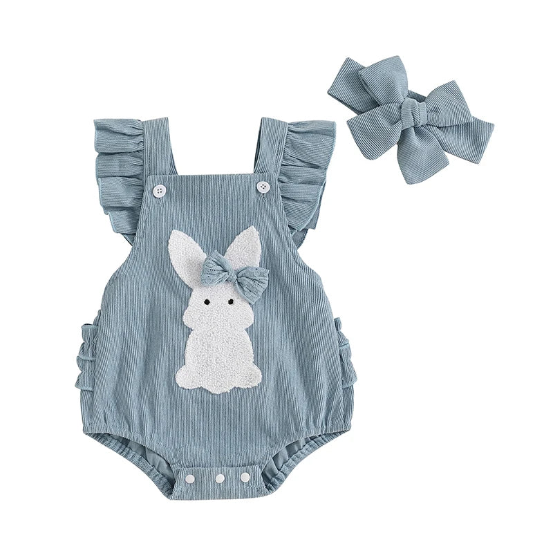 Combinaison de manche à volants à imprimé de lapin et bandeau