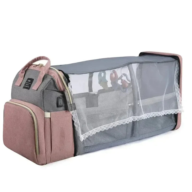 Portable Mommy Backpack with Folding Crib