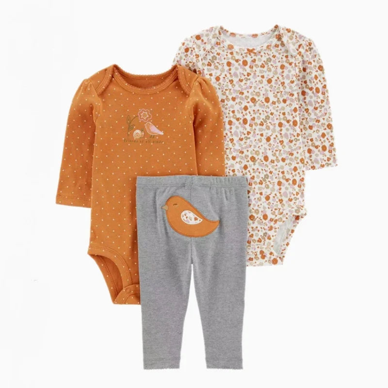 3pcs Baby Girl Conjunto de ropa de algodón de otoño