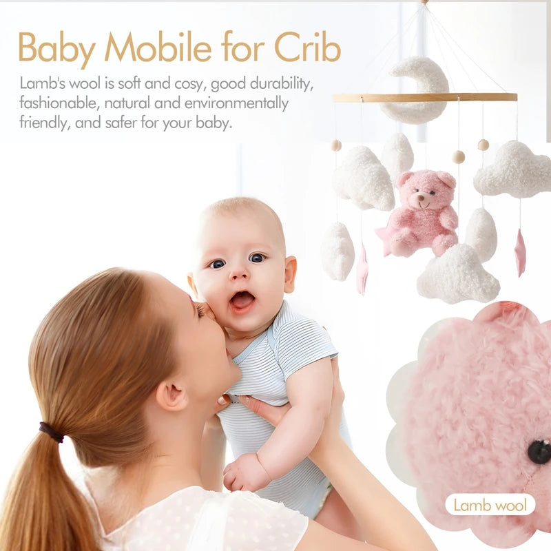 Móvil de cuna de osito de peluche rosa