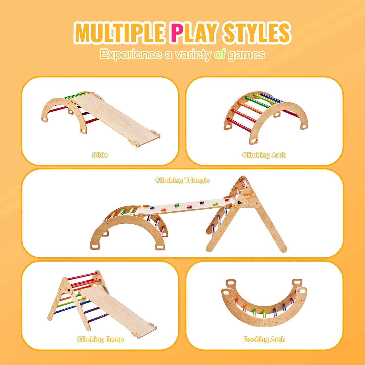 Set de triángulo Pikler 5-in-1 5-in-1-Aventura interior para niños pequeños