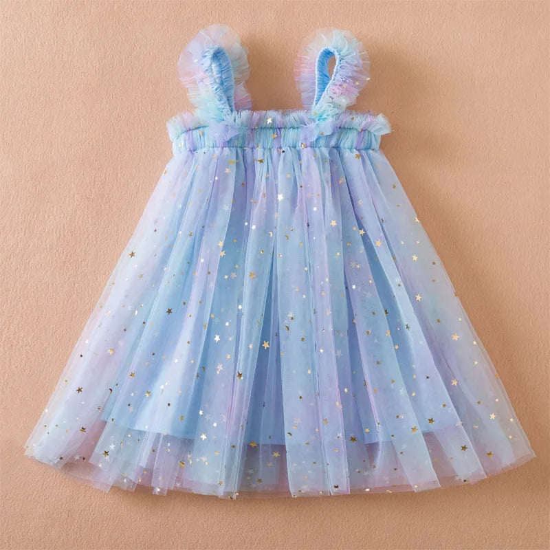 Sweet Girls Summer Flying Sleeve Bow Sequin Dress