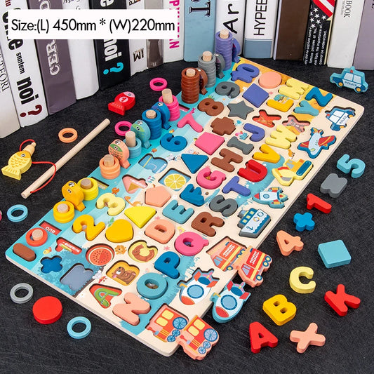 Puzzle di pesca e conteggio in legno Montessori