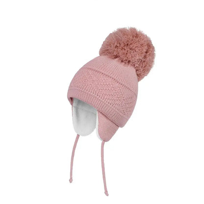 Bebé cálido tejido con pom-pom grande 