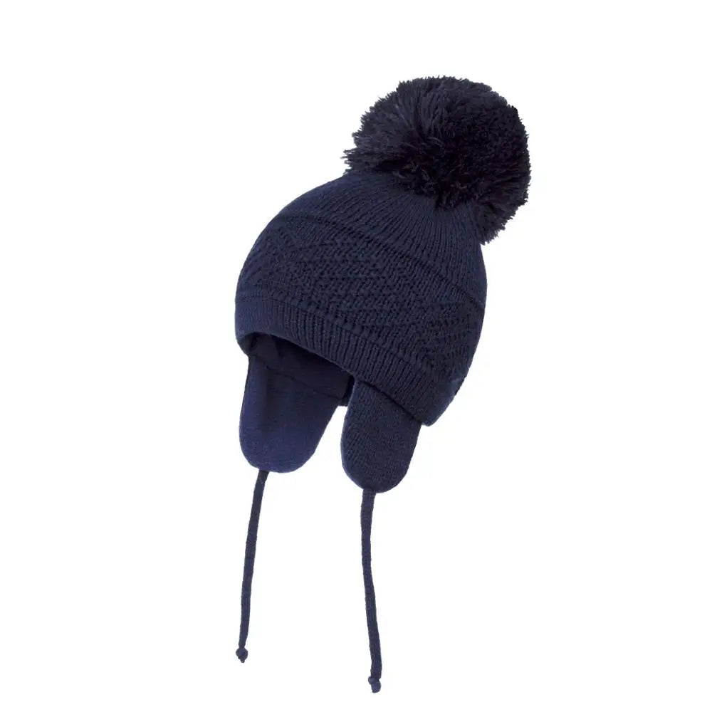 Bebé cálido tejido con pom-pom grande 