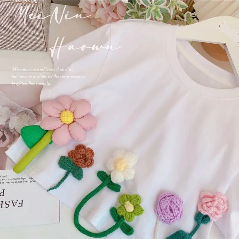 T-shirt per bambini Treidimensionale Flower Short
