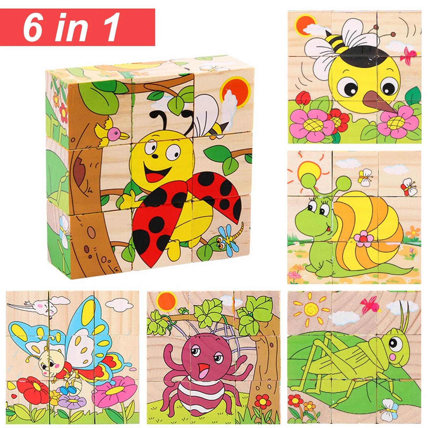 Blocchi di puzzle di animali in legno