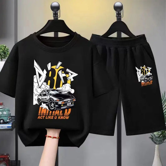 TEE gráfico de naranja y pantalones cortos negros