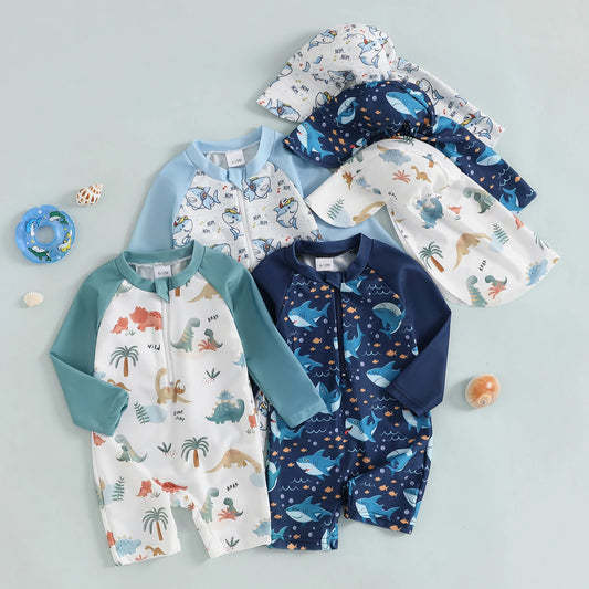 Costume da bagno dinosauro per bambini con cappello