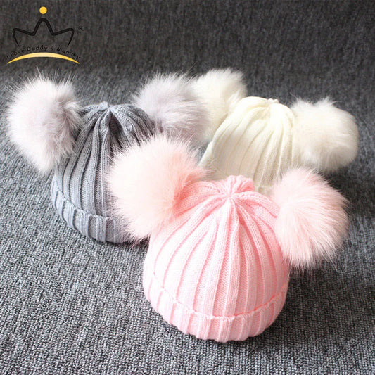 Doppio berretto a maglia Pom-Pom 