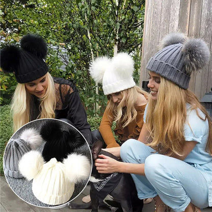 Doppio berretto a maglia Pom-Pom 