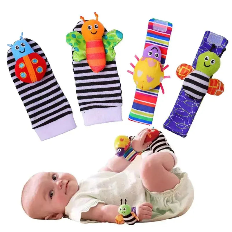 4pcs Baby Development Socks & Pollo Rattles 