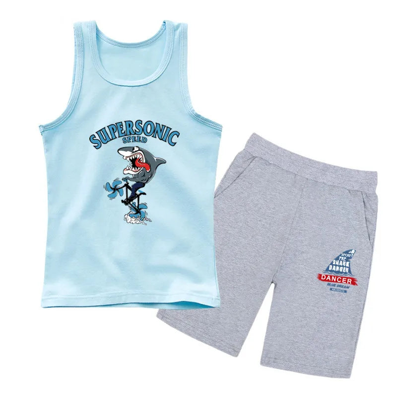 Top e pantaloncini da canotta di squali senza paura