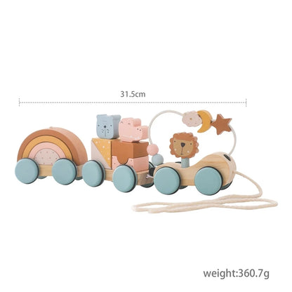 Juego de juguetes de tren de cumpleaños de madera