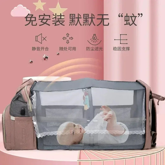 Portable Mommy Backpack with Folding Crib