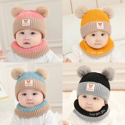 Set di berretto a maglia doppia pom-pom