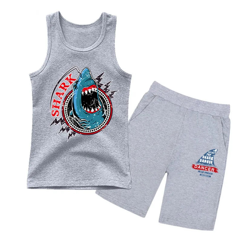 Top e pantaloncini da canotta di squali senza paura