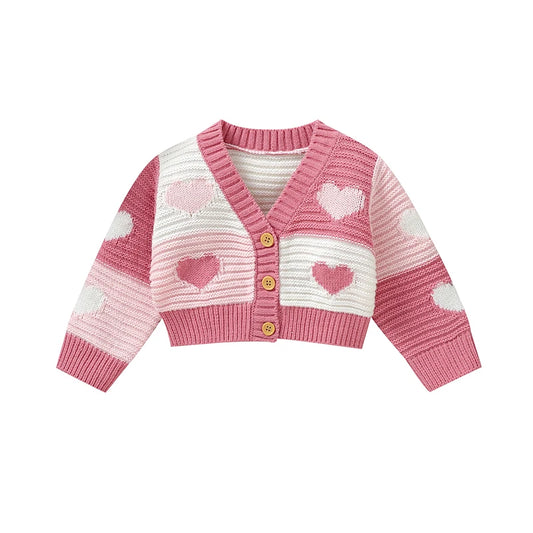 Cardigan a maglia a strisce rosa