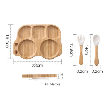 Piatto di alimentazione per bambini in bambù set con cucchiaio in silicone 