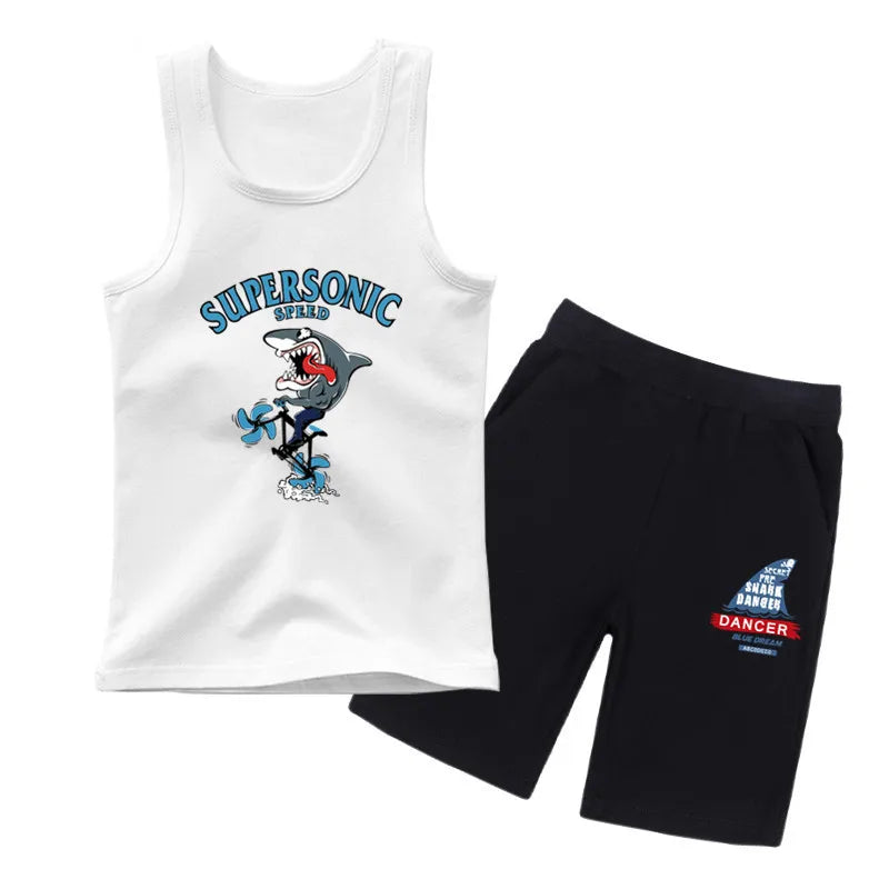 Top e pantaloncini da canotta di squali senza paura