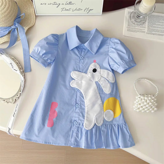 Abito da appliqué giocoso coniglietto