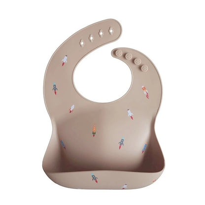 Bavaglini in silicone floreale beige e blu