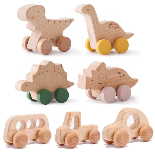 Set di giocattoli di dinosauro e veicolo in legno 